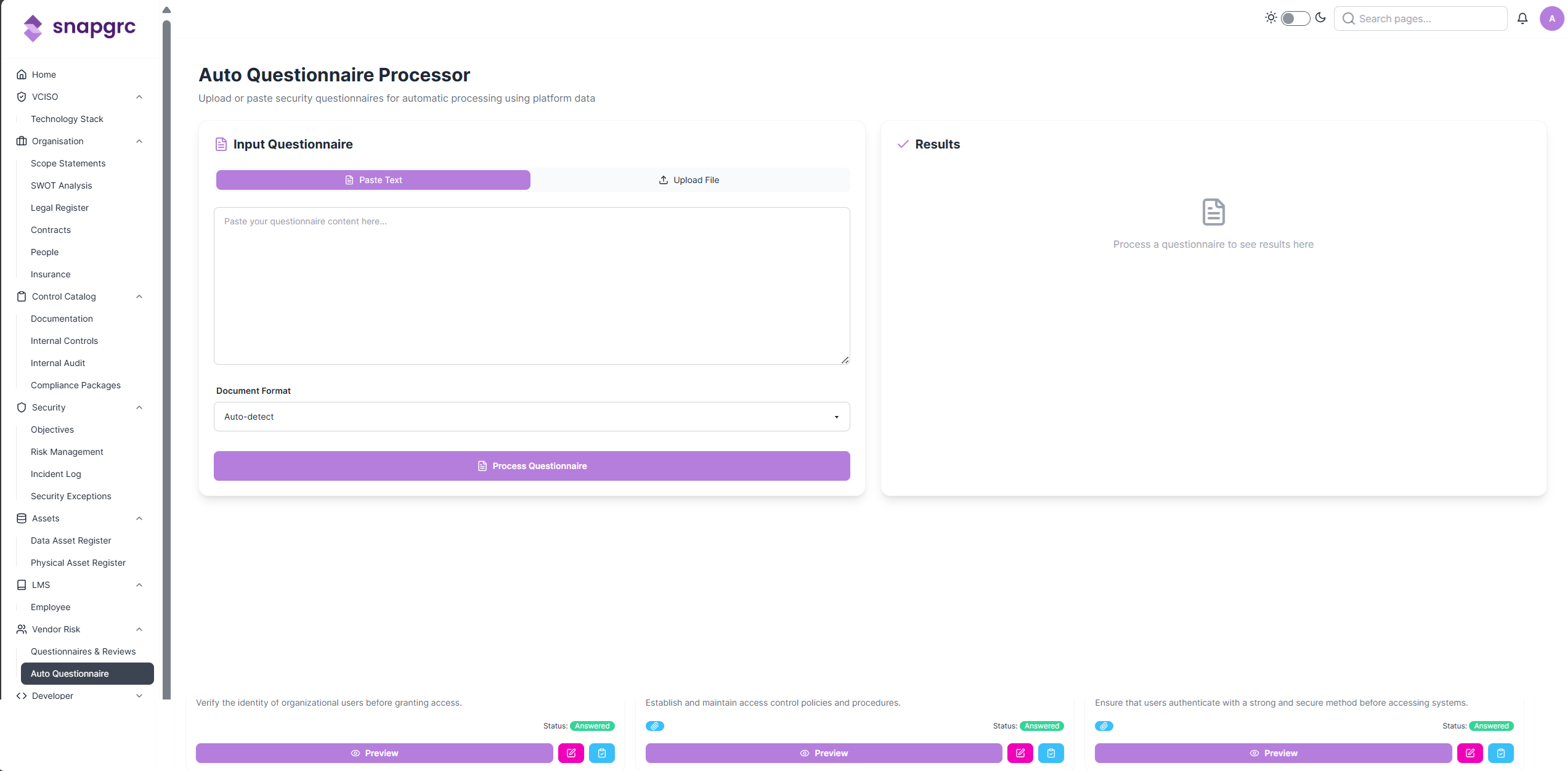 Auto Questionnaire Dashboard