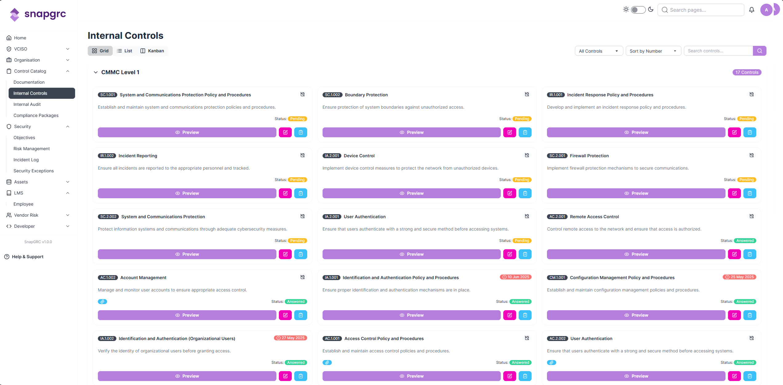 Control Catalog Dashboard